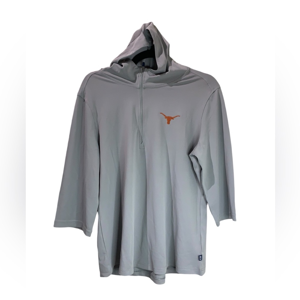 Women's Cutter & Buck Gray Texas Longhorns Pique 3/4 Sleeve 1/2 Pullover Hoodie